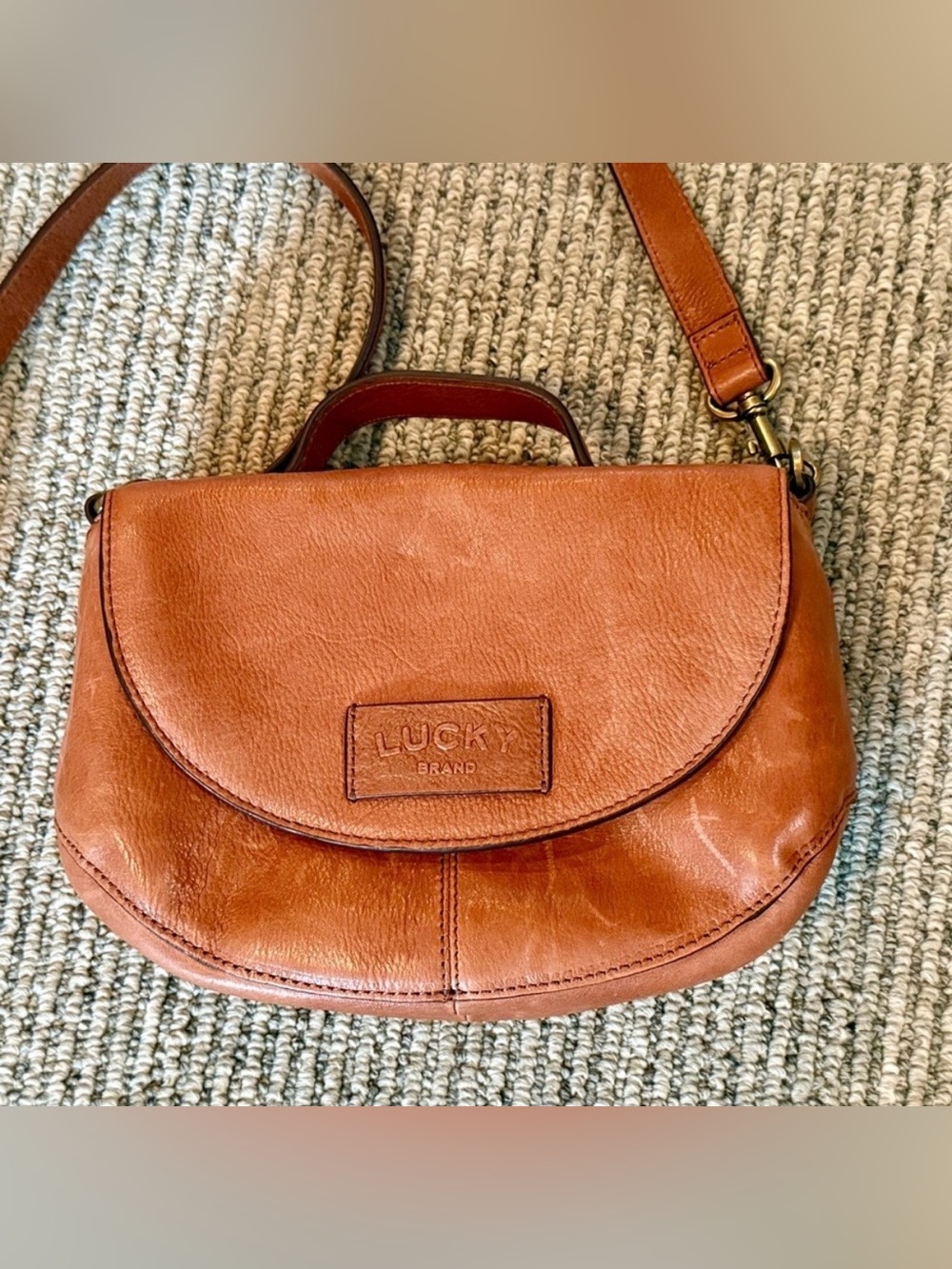 Lucky Brand Cognac Brown Leather Crossbody Saddle Bag